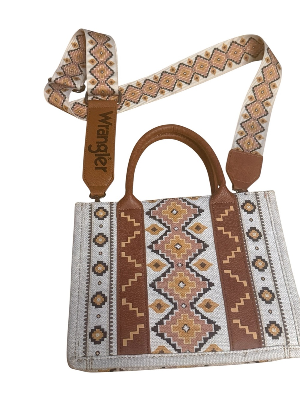 Wrangler Geometric Native  Patterned Shoulder Bag in Brown and Cream Rodeo, - Picture 2 of 5